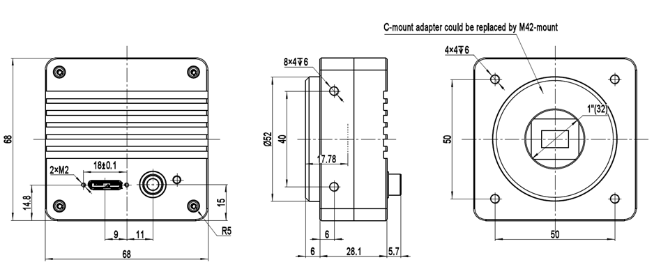 Dimensions camera housing(mm)